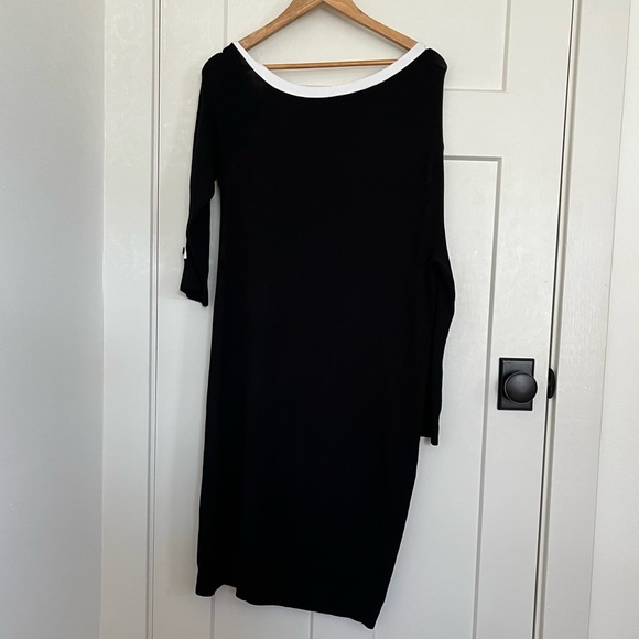 Torrid Black and White Long Sleeve Button Off The Shoulder Sweater Dress - Picture 8 of 10